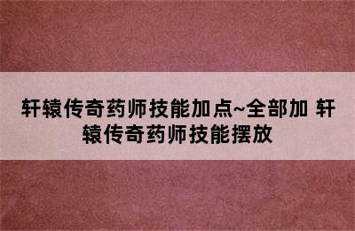 轩辕传奇药师技能加点~全部加 轩辕传奇药师技能摆放